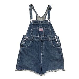 VTG 90's No Excuses Bib Overalls Shorts Womens Large Blue Denim Shortalls‎ Y2K